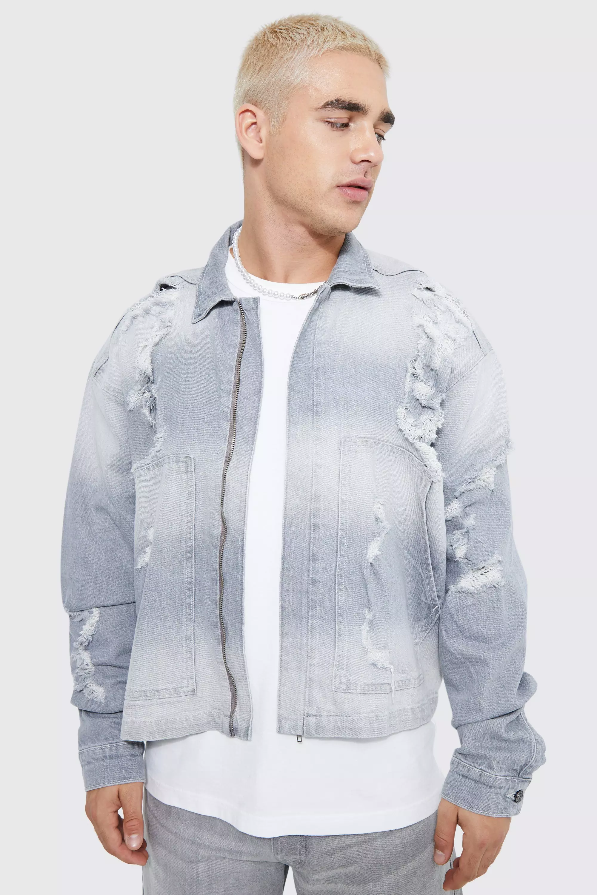 Distressed jean clearance jacket oversized